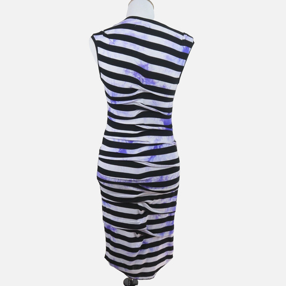 Nicole Miller Artelier Size S Ruched Dress Purple Splash Dye Stripe - Picture 4 of 9